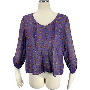 Mossimo Large Blouse Feather Purple  Boho Semi Sheer Juniors
